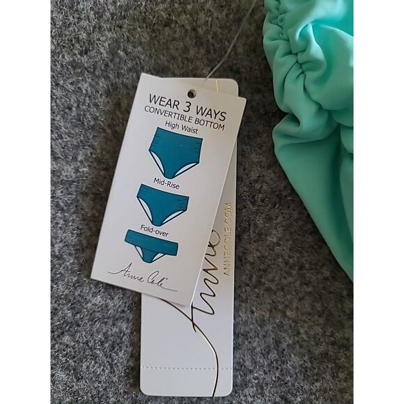 Anne Cole High Waist Bikini Bottom Convertible Swim Brief 3 Way Small Green NWT - Picture 5 of 5